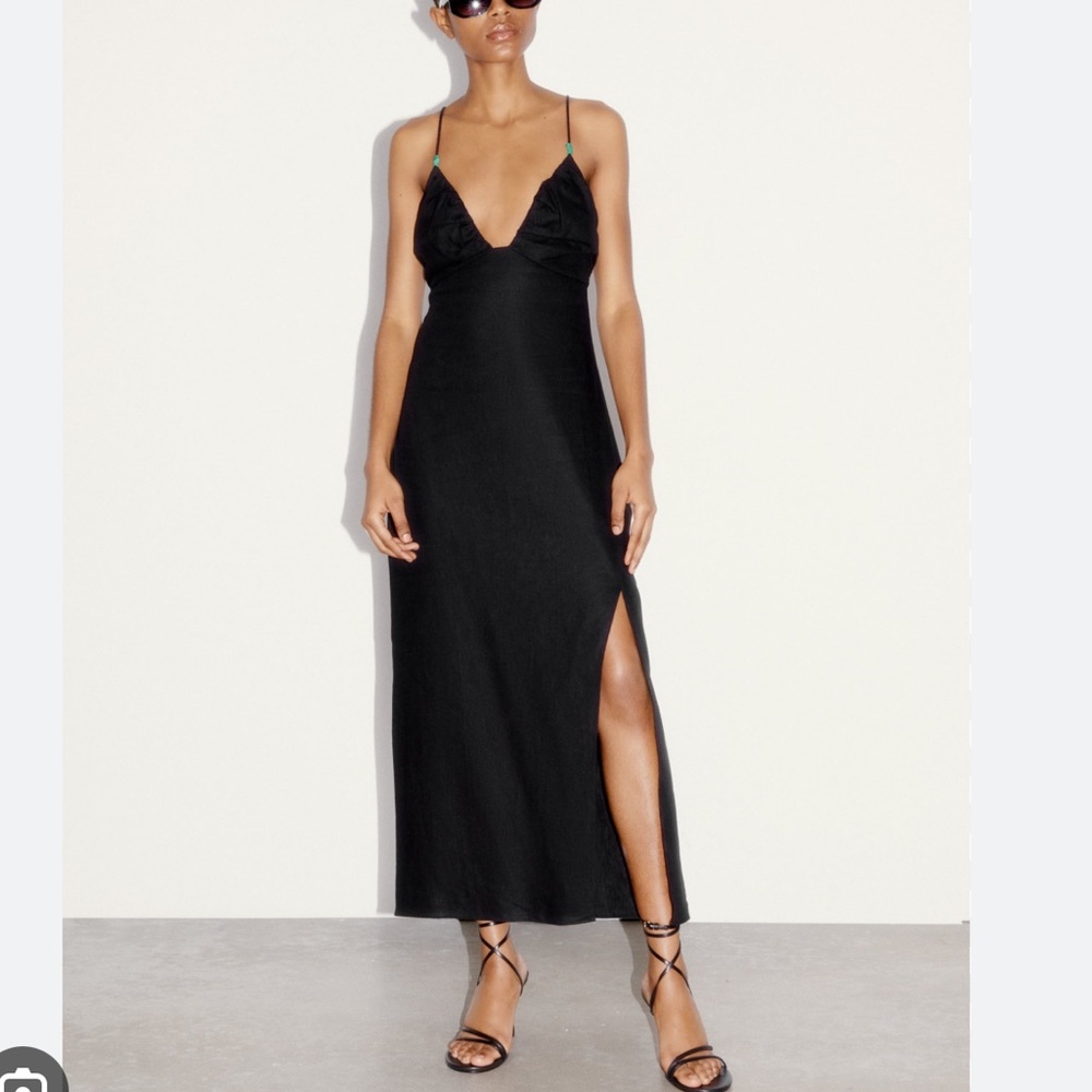 STRAPPY LINEN BLEND DRESS